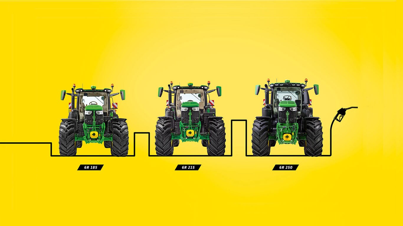 Nagy, sárga 6r sorozatú traktorok